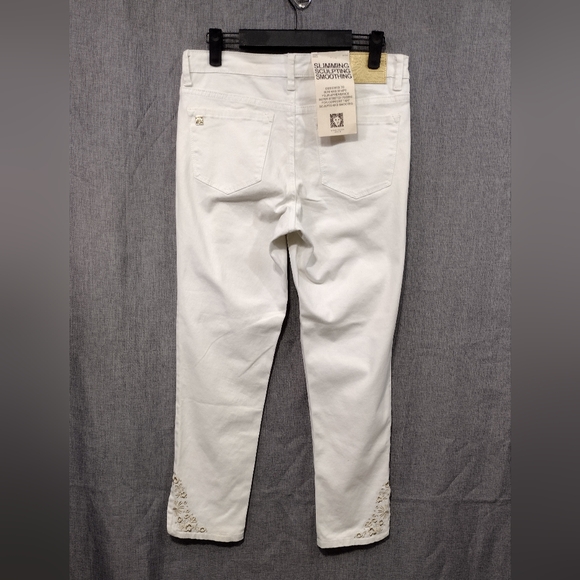 NWT Anne Klein Skinny Ankle Jeans Womens 4 White Embroidered Floral Retro 90s - Picture 4 of 11